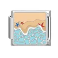 Italian charm link with beach ocean enamel design and colorful starfish decoration - Sea Wave Colorful Starfish (Ocean-14)