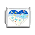 Italian charm bracelet link in stainless steel with a blue heart ocean enamel pattern - Ocean-9