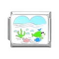 Italian charm link with colorful ocean fish enamel inlay on polished stainless steel - Ocean-10