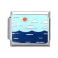 Italian charm for bracelet with sea landscape design in polished stainless steel - Ocean-16