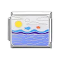 Italian charm link with sun and wave enamel design for modular stainless steel bracelet - Ocean-17