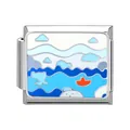 Italian modular charm featuring a colorful ocean landscape with a small red boat - Ocean-19