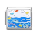 Italian charm link with ocean wave and tropical fish hand-painted enamel design - Ocean-20