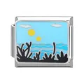 Italian modular charm featuring ocean landscape with blue enamel waves and golden sun - Ocean-21