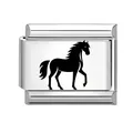 Italiaanse armbandschakel met zwart paardensilhouet van gepolijst roestvrij staal - Paard