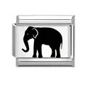 Italiaanse bedelarmband schakel in roestvrij staal met een zwart olifant silhouette - Olifant