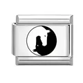 Italiaanse bedelarmband link met zwart-wit paard ontwerp in zilver roestvrij staal - Zwart-wit Paard