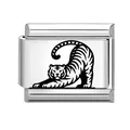 Abalorio modular de acero inoxidable estilo italiano con grabado de tigre negro - Tigre