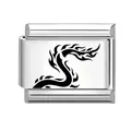 Eslabón de pulsera italiana de acero pulido con diseño de tótem de dragón negro - Dragon Style 3