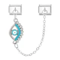 Italienischer Modular-Charm in Silber mit blauem Evil Eye Emaille und Sicherheitskette - Sicherheitskettenmodul (M291737) / Blaugrünes Böses Auge