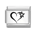 Italian modular charm in silver stainless steel with engraved heart and star design - Heart
