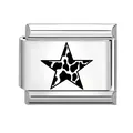 Italian charm link with a star-shaped cow print pattern in polished stainless steel - Cow Print Star