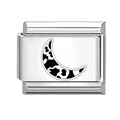 Italian charm bracelet link with silver finish and cow print crescent moon design - Cow Print Moon
