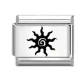 Modular stainless steel Italian charm bracelet link with a black sun spiral totem - Sun