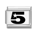 Italian charm link featuring number 5 and star cutout in polished stainless steel - Number 5