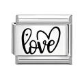 Silver stainless steel charm link with black handwritten love text for modular bracelets - LOVE