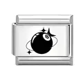 Polished silver modular charm link featuring a retro black number 8 ball design - 8-Ball