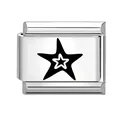Polished steel DIY modular charm featuring a black and white nautical star design - Pentagram