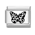 Italian style stainless steel link charm with black spotted butterfly pattern design - Cow Print Butterfly