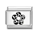 Italian style stainless steel modular link charm with black and white floral pattern - Cow Print Flower