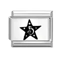 Italian charm link featuring a black star with number 5 in polished stainless steel - No.5 Star