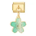 Charm modulaire italien doré avec pendentif fleur dégradé vert et blanc poli - Fleur Dégradée Vert Clair / Pendentif Base Or - Fleur Verte