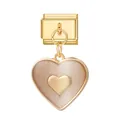 Pendentif cœur doré pour bracelet italien avec finition pailletée et base en métal - Breloque en forme de cœur / Pendentif Base Or-Cœur Café