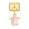 Italian charm bracelet module with golden metal sea turtle pendant and pink gemstone - Turtle With Pink Gemstone Style (#10)