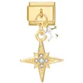 Italienisches Charm-Armband-Modul mit goldenen Sternanhängern und glänzenden Strasssteinen - 1*0.9cm / Goldstern und weißes Pentagramm