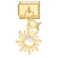 Goldener modularer Edelstahl-Charm mit Sonne aus Perlmutt und Stern-Anhänger - 1*0.9cm / Goldsonne und Stern