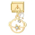 Italienisches Charm-Glied in Gold mit Stern- und Herzkristall-Anhängern für DIY-Schmuck - 1*0.9cm / Goldplanet und weißes Herz