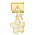 Goldenes Italian Charm-Modul mit weißer Blume, Stern-Anhänger und Perlenverzierung - 1*0.9cm / Weiße Blume und Perlenstern