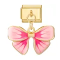 Maillon de charme italien doré avec un pendentif papillon en émail dégradé rose et rouge - Pendentif Base Or-Nœud Rose