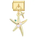 Goldener Italian Charm Anhänger Seestern mit Perlen und blauem Edelstein besetzt - 1*0.9cm / Seestern und Zirkonstern