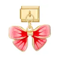 Maillon de bracelet italien avec pendentif papillon rose en acier inoxydable doré - Nœud Papillon Texturé Rouge / Pendentif Base Or-Nœud Rouge