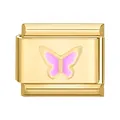 Italienischer Modul-Charm mit goldenem Finish und rosa Emaille-Schmetterling - Kleiner Lila Schmetterling