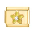 Goldenes Modul-Charm mit hellgrüner Emaille-Blume und funkelndem Zirkon-Zentrum - Hellgrüne Blume
