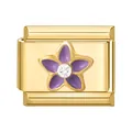Modulares goldenes Charm mit lila Emaille-Blume und Zirkonia für DIY-Armbänder - 1*0.9cm / Lila Blumenmuster