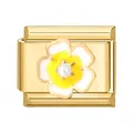 Italienisches Gold-Charm-Modul mit weißer Emaille-Blume und Perle für DIY-Armbänder - 1*0.9cm / Gelb-weiße Blumen
