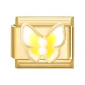 Italienisches Gold-Charm-Modul mit Schmetterling und Perle für DIY-Armbänder - 1*0.9cm / Gelbweißer Schmetterling