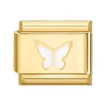 Italienischer Gold-Modul-Charm mit zartem weißem Schmetterlingsmotiv aus Harz - 1*0.9cm / Kleiner Weißer Schmetterling