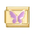 Italienisches Charm-Armbandglied in Goldoptik mit einem zarten lila Schmetterling - 1*0.9cm / Großer Lila Schmetterling