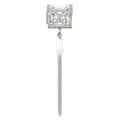 Italian charm link with silver butterfly, pearl drop, and metal fringe tassel - Butterfly
