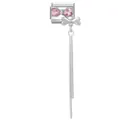 Italian charm link with pink crystal bow and silver snake chain tassels in silver finish - Pink Zirconia Double Bowknot