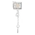 Italian charm with white embossed flower, silver butterfly and crystal drop pendant - White Floral