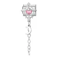Italian modular link charm in silver steel with pink gemstone and crescent moon pendant - Pink Zirconia Planet