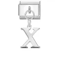 Charm modulare italiano con pendente a lettera X sospesa in finitura argento lucido - Base Argento-Pendente Argento X