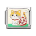 Italian style DIY charm link featuring a cartoon cat and pomegranate on stainless steel - Pomegranate Cat (Pet-1)