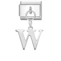 Link charm italiano in argento lucido con ciondolo a forma di lettera W pendente - Lettera W / Base Argento-Pendente Argento W