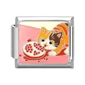 Italian charm featuring a cute calico cat eating pomegranate in colorful enamel finish - Cat Eating Pomegranate (Pet-3)